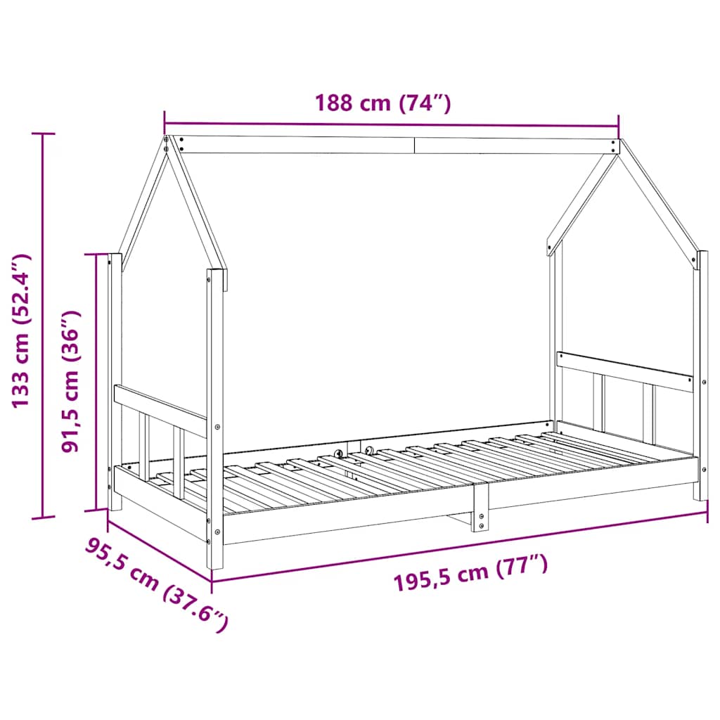 Vahanruskea lasten sängynrunko Eogenica 90x190cm (mänty)