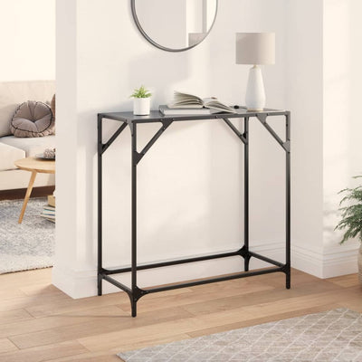 Konsolipöytä musta lasinen pöytälevy 80x35x81 cm teräs