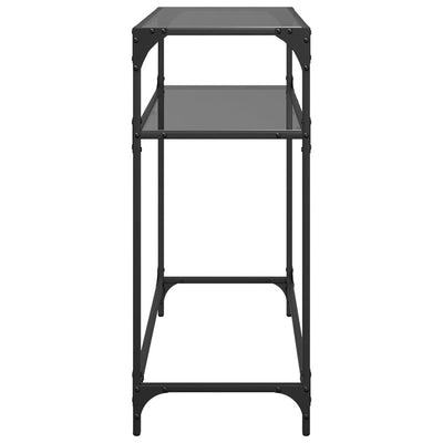 Musta konsolipöytä Safi 80x35x81cm (lasinen pöytälevy teräs)