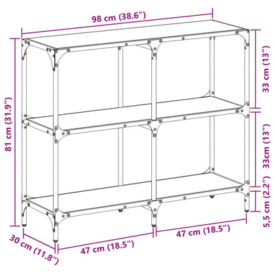 Konsolipöytä musta lasinen pöytälevy 98x30x81 cm teräs