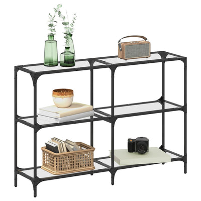 Läpinäkyvä konsolipöytä Szetsi 118,5x30x81cm (lasinen pöytälevy teräs)