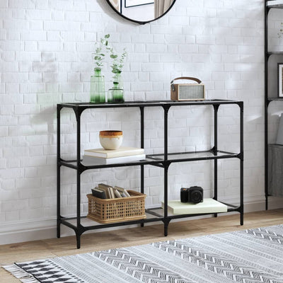 Läpinäkyvä konsolipöytä Szetsi 118,5x30x81cm (lasinen pöytälevy teräs)