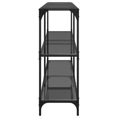 Musta konsolipöytä Szetsi 158,5x30x81cm (lasinen pöytälevy teräs)