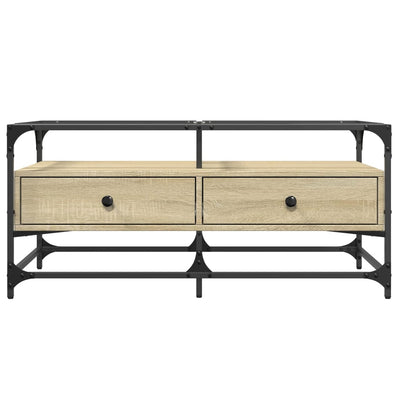 Sonoma tammi sohvapöytä lasinen pöytälevy Claudya 98,5x50x45cm (teräs)