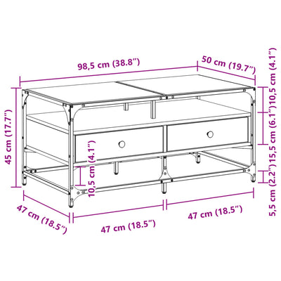 Savutammi sohvapöytä lasinen pöytälevy Claudya 98,5x50x45cm (teräs)