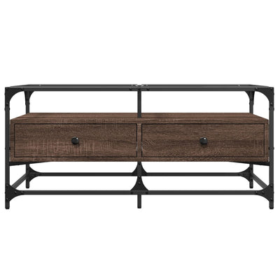 Ruskea tammi sohvapöytä lasinen pöytälevy Claudya 98,5x50x45cm (teräs)