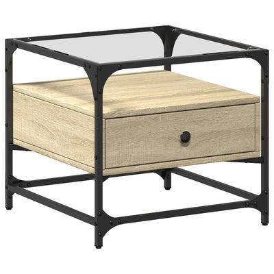 Sonoma tammi sohvapöytä lasinen pöytälevy Statache 50x50x45cm (teräs)