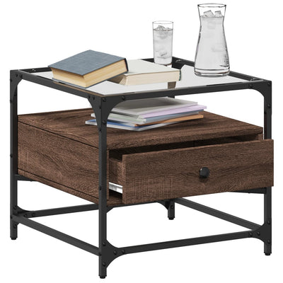 Ruskea sohvapöytä lasinen pöytälevy Statache 50x50x45cm (tammi, teräs)