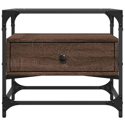 Ruskea sohvapöytä lasinen pöytälevy Statache 50x50x45cm (tammi, teräs)