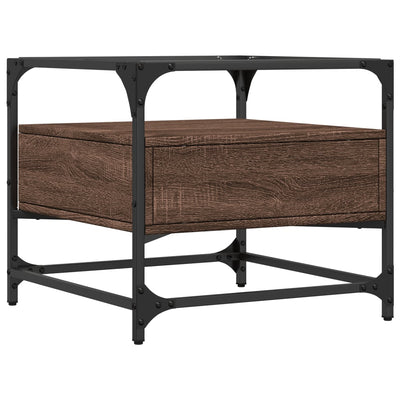 Ruskea sohvapöytä lasinen pöytälevy Statache 50x50x45cm (tammi, teräs)