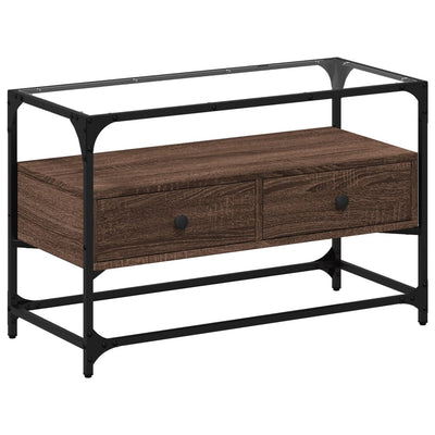 Ruskea tammi tv-taso lasinen pöytälevy Scordili 80x35x51cm (puinen)