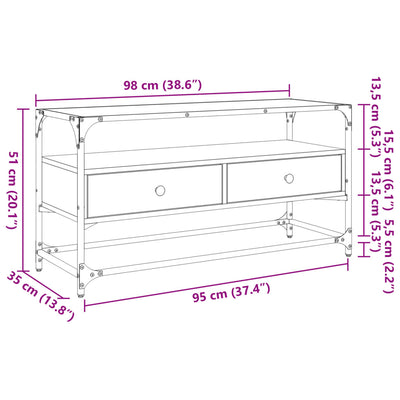 TV-taso lasinen pöytälevy Sonoma-tammi 98x35x51 cm tekninen puu