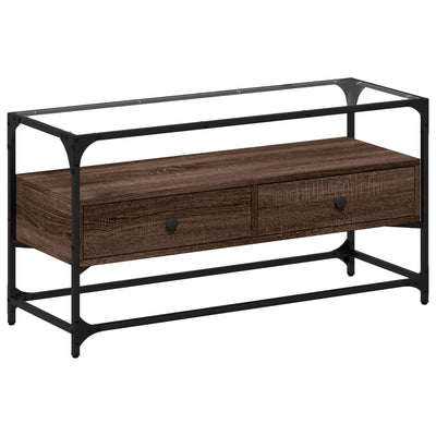 Ruskea tammi tv-taso lasinen pöytälevy Scordili 98x35x51cm (puinen)