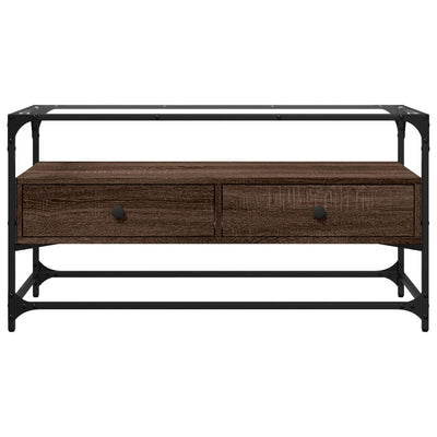 TV-taso lasinen pöytälevy ruskea tammi 98x35x51 cm tekninen puu
