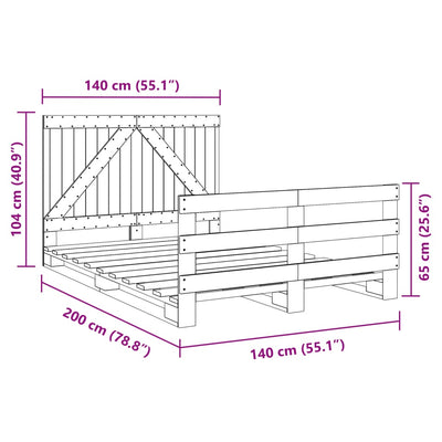 Sängynrunko päätylevyllä Busu 140x200cm (mänty)
