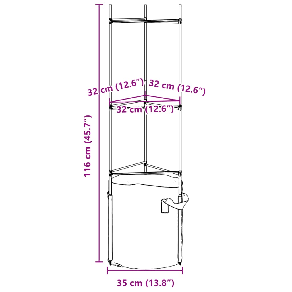 Tomaattihäkki kasvipussilla Dunarica 116cm (6 kpl teräs ja pp)