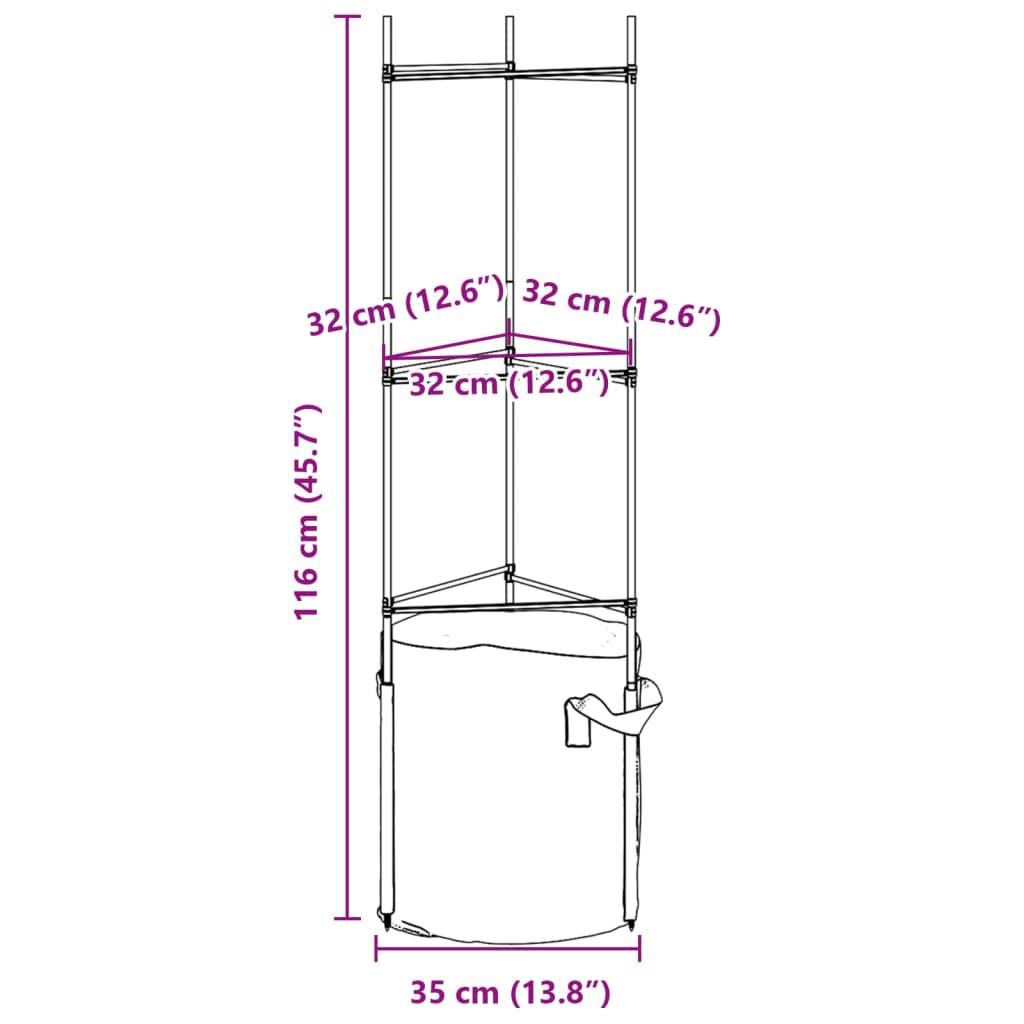 Tomaattihäkki kasvipussilla Dunarica 116cm (8 kpl teräs ja pp)