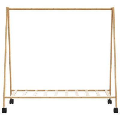 Vaateteline hyllyillä ja pyörillä 106x34x106,5 cm bambu