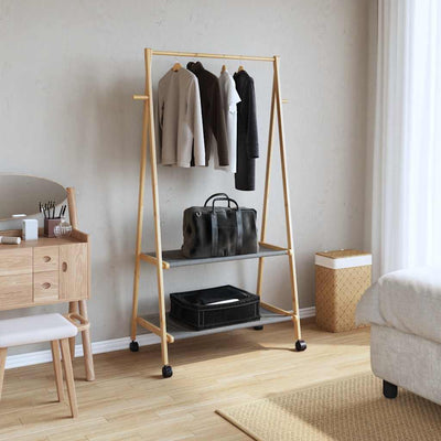 Vaateteline hyllyillä ja pyörillä 96x45,5x155,5 cm bambu