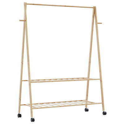 Vaateteline hyllyillä ja pyörillä 132x45,5x155,5 cm bambu