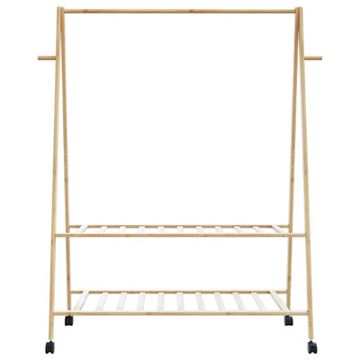 Vaateteline hyllyillä ja pyörillä 132x45,5x155,5 cm bambu