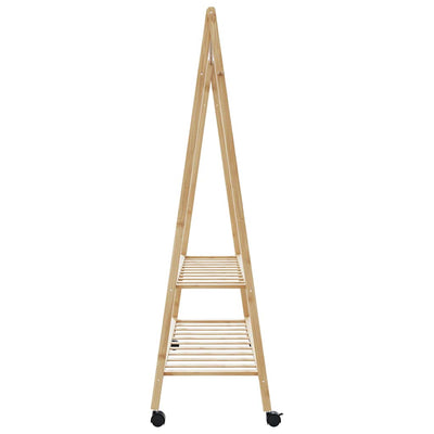 Vaateteline hyllyillä ja pyörillä 132x45,5x155,5 cm bambu