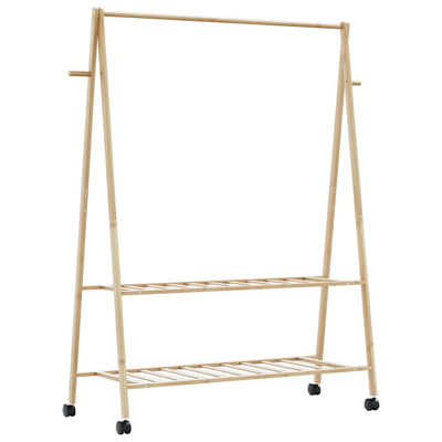 Vaateteline hyllyillä ja pyörillä 132x45,5x155,5 cm bambu