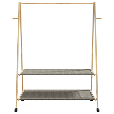 Vaateteline hyllyillä ja pyörillä 132x45,5x155,5 cm bambu