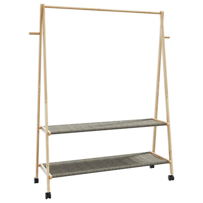 Vaateteline hyllyillä ja pyörillä 132x45,5x155,5 cm bambu