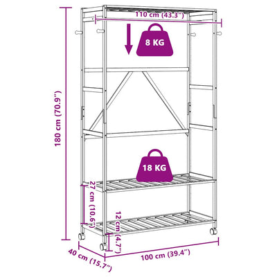 Vaateteline hyllyillä ja pyörillä Marisena 110x40x180cm (bambu)
