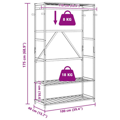 Vaateteline hyllyillä Marisena 110x40x175cm (bambu)