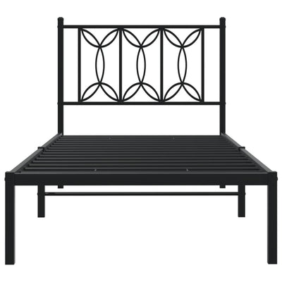 Metallinen sängynrunko päädyllä musta 75x190 cm