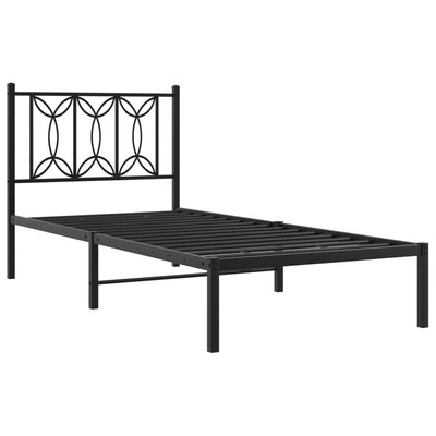 Metallinen sängynrunko päädyllä musta 80x200 cm