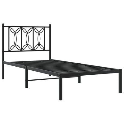 Metallinen sängynrunko päädyllä musta 90x190 cm