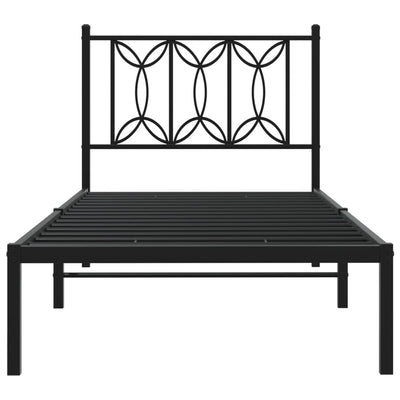 Metallinen sängynrunko päädyllä musta 90x200 cm