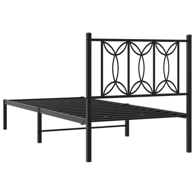 Metallinen sängynrunko päädyllä musta 90x200 cm