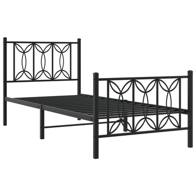 Metallinen sängynrunko päädyillä musta 90x200 cm