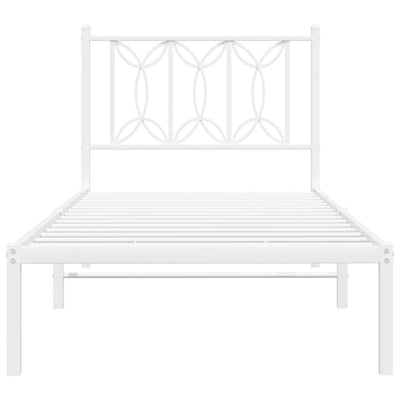 Valkoinen metallinen sängynrunko päädyllä Sumitru 80x200cm