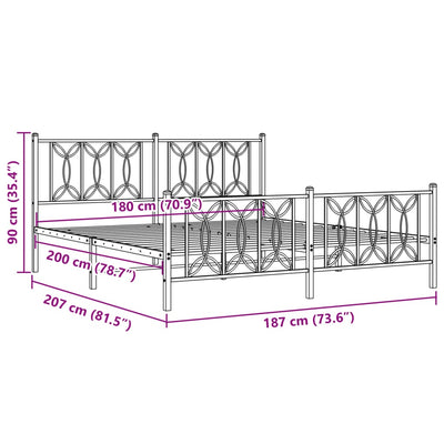 Valkoinen metallinen sängynrunko päädyillä Sumitru 180x200cm