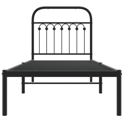 Metallinen sängynrunko päädyllä musta 75x190 cm
