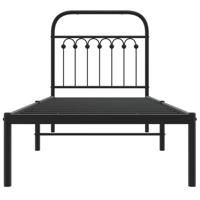 Metallinen sängynrunko päädyllä musta 80x200 cm