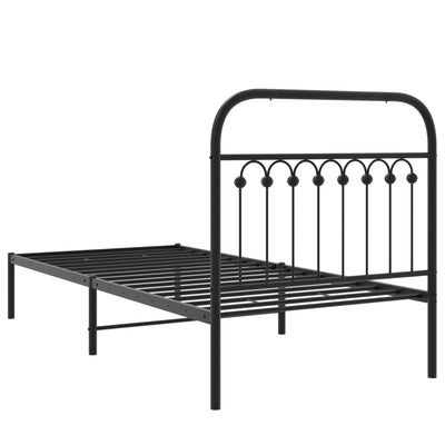 Metallinen sängynrunko päädyllä musta 90x190 cm