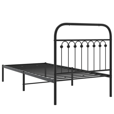 Metallinen sängynrunko päädyllä musta 90x200 cm