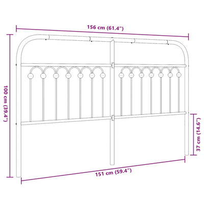 Metallinen sängynpääty musta 150 cm