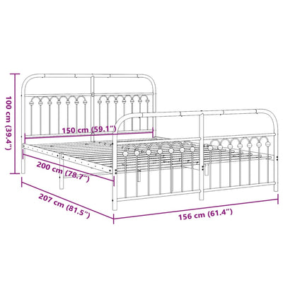 Valkoinen metallinen sängynrunko päädyillä Sena 150x200cm