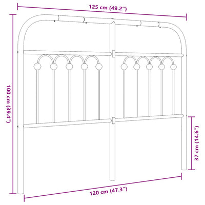 Metallinen sängynpääty valkoinen 120 cm