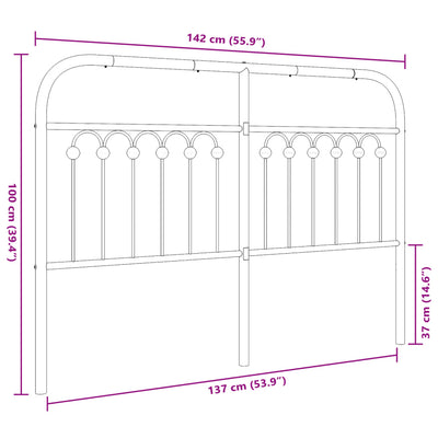 Metallinen sängynpääty valkoinen 135 cm