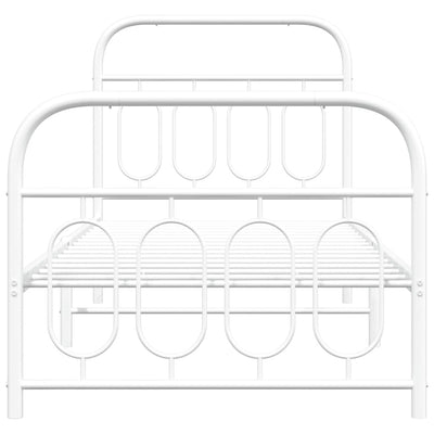 Valkoinen metallinen sängynrunko päädyillä Atce 90x190cm