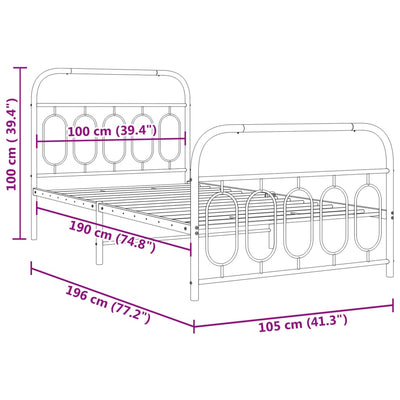 Valkoinen metallinen sängynrunko päädyillä Atce 100x190cm