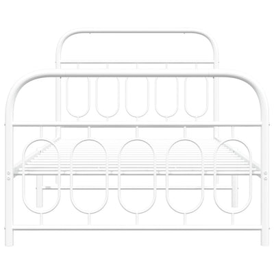 Valkoinen metallinen sängynrunko päädyillä Atce 107x203cm